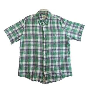 Weatherproof Vintage Green Plaid Mens XL Shirt Washable Linen  Preppy Gorpcore